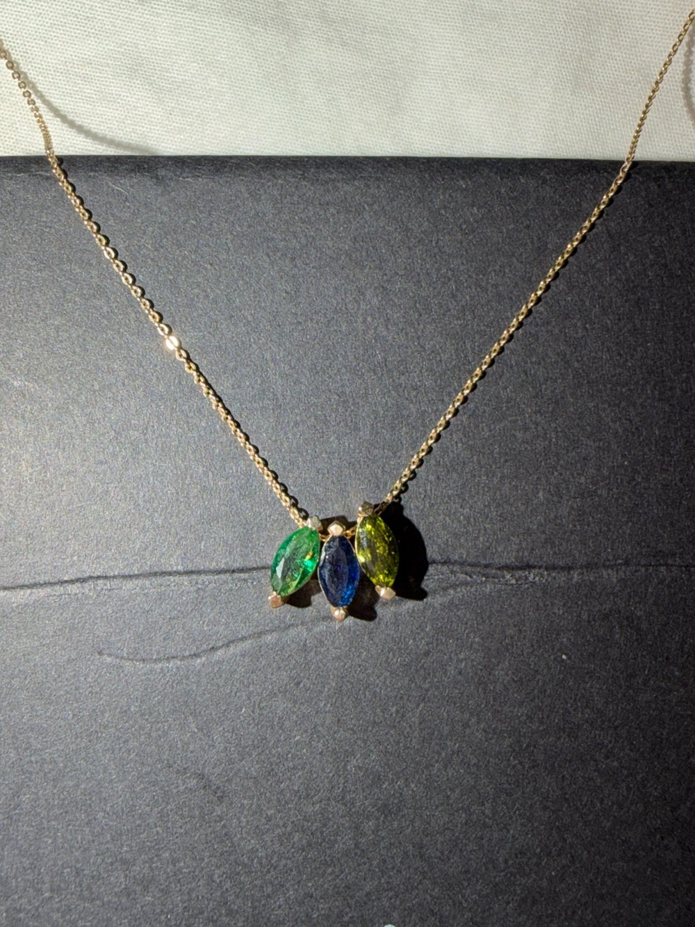 14k Gold Emerald, Sapphire, & Peridot Marquis Gemstone Necklace